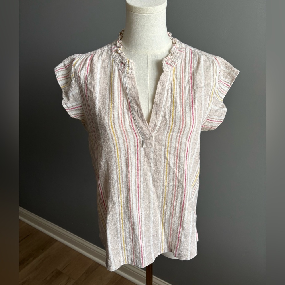 Sanctuary Split Neck Linen Blend Tunic Top